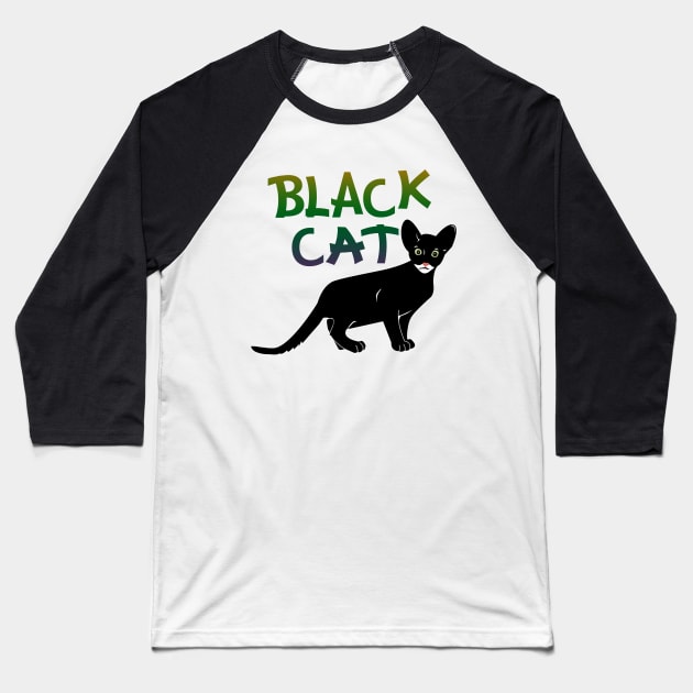 Black Cat Baseball T-Shirt by momomoma